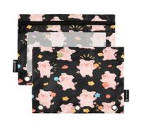 Mnsruu Cute Pig Play Pattern Pencil Pouch per raccoglitori a 3 anelli, 2 pezzi, astuccio con cerniera, finestra trasparente con cerniera, astuccio per matite per forniture per ufficio, Multicolore