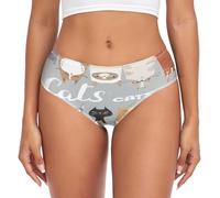 Mnsruu Divertente biancheria intima da donna con gatti dei cartoni animati comodi slip a vita media traspirante elasticizzato mutande, Gatti divertenti dei cartoni, L