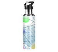 Mnsruu Elementi di Chimica Tavola Periodica Borraccia Termica con Cannuccia Sportiva, Bottiglia Acqua in Acciaio Inox Isolato 600ML Senza BPA per Bevande Calde e Fredde per Bambini Scuola