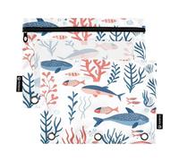 Mnsruu Fish Coral - Astuccio per matite a 3 anelli con cerniera trasparente, per riporre articoli di cancelleria per scuola e ufficio, confezione da 2, Multicolore, Taglia unica, Beauty Case