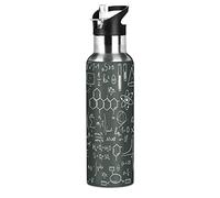 Mnsruu Fisica Chimica Matematica Formula Borraccia Termica con Cannuccia Sportiva, Bottiglia Acqua in Acciaio Inox Isolato 600ML Senza BPA per Bevande Calde e Fredde per Bambini Scuola