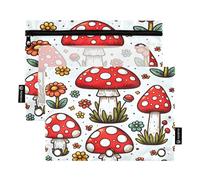 Mnsruu Fly Agaric and Flowers 3 raccoglitori ad anelli con cerniera finestra trasparente astuccio per cancelleria per riporre forniture scolastiche e ufficio, confezione da 2, Multicolore, Taglia