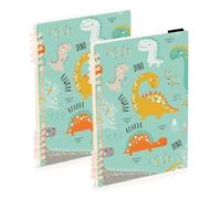 Mnsruu Funny Kids - Taccuino colorato con dinosauri, formato A5, con rilegatura a spirale, per lavoro, scuola, scrittura, diario, a righe, 120 pagine, 15 x 21 cm, confezione da 2