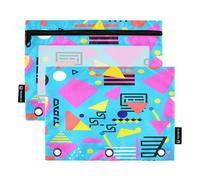 Mnsruu Geometry - Astuccio per matite con 3 anelli, con cerniera, finestra trasparente, per riporre articoli di cancelleria per scuola e ufficio, confezione da 2, Multicolore, Taglia unica, Beauty