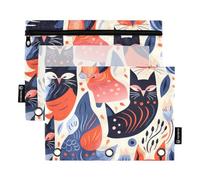 Mnsruu Geometry Cat - Astuccio per matite con 3 anelli con cerniera trasparente, per riporre articoli per la scuola e l'ufficio, confezione da 2, Multicolore, Taglia unica, Beauty Case