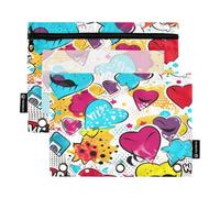 Mnsruu Geometry Love - Astuccio per matite con 3 anelli con cerniera trasparente, per riporre articoli di cancelleria per scuola e ufficio, confezione da 2, Multicolore, Taglia unica, Beauty Case