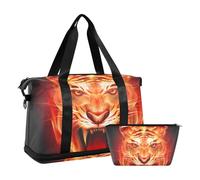 Mnsruu Grande borsa da viaggio per la notte, borsa da viaggio con scomparto per scarpe e tasca bagnata, borsone da palestra con testa di tigre bruciante con borsa da toilette, #04, Taglia unica, alla