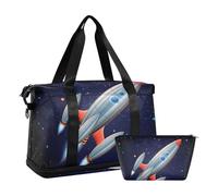 Mnsruu Grande borsa da viaggio per la notte, con scomparto per scarpe e tasca bagnata, borsone da palestra con razzo nello spazio, borsa da toilette, #04, Taglia unica, alla moda