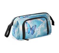 Mnsruu Graziosa farfalla blu che vola su un cielo colorato con un arcobaleno gigante grande astuccio portapenne astuccio portapenne astuccio cancelleria ufficio organizzatore borsa per ragazzi ragazze