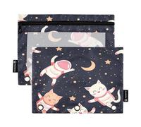 Mnsruu Happy Kittens - Astuccio per matite con 3 anelli con cerniera trasparente, per riporre articoli di cancelleria per scuola e ufficio, confezione da 2, Multicolore, Taglia unica, Beauty Case