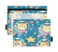 Mnsruu Happy Kittens - Astuccio per matite con 3 anelli, con finestra trasparente, per riporre articoli di cancelleria per scuola e ufficio, confezione da 2, Multicolore, Taglia unica, Beauty Case