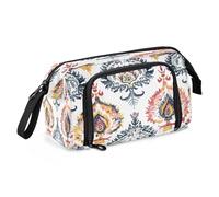 Mnsruu Ikat - Astuccio con ricamo floreale cachemire e grande capacità, astuccio portapenne per cancelleria, ufficio, organizer per ragazzi e ragazze, Ricamo floreale Paisley Ikat, Taglia unica, alla