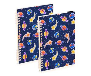 Mnsruu ISAOA Star Systems From Outer Space - Taccuino con rilegatura a spirale, formato A5, per lavoro, scuola, scrittura, diario, a righe, 120 pagine, 15 x 21 cm, confezione da 2