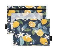 Mnsruu Lemon Fruits - Astuccio per matite con 3 anelli con cerniera trasparente, per riporre articoli di cancelleria per scuola e ufficio, confezione da 2, Multicolore, Taglia unica, Beauty Case