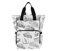 Mnsruu Line Art Bread Pie Apple Pattern Baby Diaper Bag Zaino Grande Borsa Impermeabile Viaggio Borse per Pannolini per Mamme e Papà