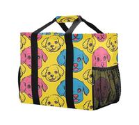Mnsruu Linea Cucciolo Cartone Animato Senza Cuciture Sfondo Tinta Unita Riutilizzabile Borse della spesa Borse della spesa Cucina Viaggio Tote Bag Lavabile Borsa
