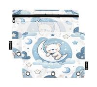 Mnsruu Little Teddy Bear Sleeping 3 raccoglitori ad anelli con cerniera finestra trasparente borsa per cancelleria per riporre articoli per scuola e ufficio, confezione da 2, Multicolore, Taglia