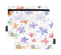Mnsruu Lots of Flowers - Astuccio per matite con 3 anelli con cerniera trasparente, per riporre articoli di cancelleria per scuola e ufficio, confezione da 2, Multicolore, Taglia unica, Beauty Case