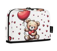Mnsruu Love Teddy Bear - Astuccio portamatite con cuore e palloncino, grande capacità, per ragazzi e ragazze, multistrato, portapenne, organizer per cancelleria per scuola, ufficio, lavoro