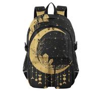 Mnsruu Magic Gold Moon Sun Stars Floral Boho Zaino scolastico con scomparto per laptop, grande borsa per la scuola per adolescenti ragazze ragazzi, zaino da viaggio 17,5 per scuola, casual, università