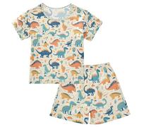 Mnsruu Mini Dinosauri Estate Bambino Pigiama Set per Bambini Manica Corta Cotone Sleepwear per Ragazzi e Ragazze, Multicolore, 12 anni