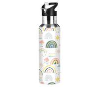 Mnsruu Modello Bianco Nuvola Arcobaleno Borraccia Termica con Cannuccia Sportiva, Bottiglia Acqua in Acciaio Inox Isolato 600ML Senza BPA per Bevande Calde e Fredde per Bambini Scuola
