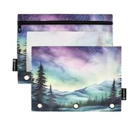 Mnsruu Northern Lights - Astuccio per matite con 3 anelli con cerniera trasparente, per riporre articoli di cancelleria per scuola e ufficio, confezione da 2, Multicolore, Taglia unica, Beauty Case