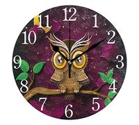 Mnsruu Orologio da Parete Appeso al Gufo con Luna Rotonda, Pittura ad Olio silenziosa AntiGraffio per Arredamento Camera da Letto Soggiorno Ufficio Scuola casa