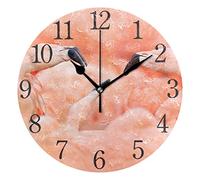 Mnsruu Orologio da Parete Rotondo con Animali di Uccelli Fenicotteri Rosa, Pittura a Olio silenziosa AntiGraffio per Arredamento Camera da Letto Scuola Ufficio Soggiorno