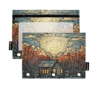 Mnsruu Painted Buildings - Astuccio per matite con 3 anelli con cerniera trasparente, per riporre articoli di cancelleria per scuola e ufficio, confezione da 2, Multicolore, Taglia unica, Beauty Case