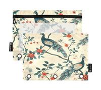 Mnsruu Peacock Bird - Astuccio per matite con 3 anelli, con cerniera trasparente, per riporre articoli di cancelleria per scuola e ufficio, confezione da 2, Multicolore, Taglia unica, Beauty Case