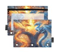 Mnsruu Phoenix - Astuccio per matite a 3 anelli, motivo drago di ghiaccio, albero di sicomoro, 2 astucci con cerniera, finestra trasparente con cerniera, astuccio per matite per forniture per ufficio