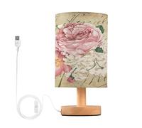 Mnsruu Piccola lampada da tavolo per camera da letto vintage shabby chic rosa fiori rosa lampada da tavolo lampada da comodino lampada per soggiorno ufficio lettura tavolo da lavoro scrivania