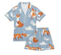 Mnsruu Pigiama estivo per bambini in raso con bottoni, maglietta a maniche corte + pantaloncini, abbigliamento da casa invernale Fox Xman Snow Rabbit Bunny Nightwear Set, #01, 8-10 Years