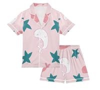 Mnsruu Pigiama estivo per bambini, in raso, con bottoni, maglietta a maniche corte + pantaloncini, set da notte senza cuciture, Sigilli senza soluzione di continuità, 8-10 Years