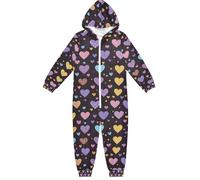 Mnsruu Pigiama intero per bambini, con cerniera, motivo: cuori viola, con cappuccio, per ragazzi e ragazze, Multicolore, 8 anni