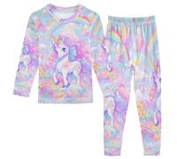 Mnsruu Pigiama per bambini a maniche lunghe con unicorno arcobaleno, in morbido cotone, 2 pezzi, per ragazzi e ragazze, Multicolore, 6 anni