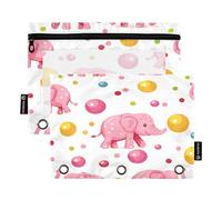 Mnsruu Pink Circus Elephant and Balls 3 raccoglitori ad anelli con cerniera trasparente finestra cancelleria borsa per riporre articoli per la scuola e l'ufficio, confezione da 2, Multicolore, Taglia