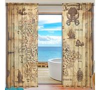 Mnsruu Pirate Treasure Map Tende velate da 198 cm con pannelli lunghi in tulle voile tenda per finestra a pannello per soggiorno camera da letto 2 pannelli