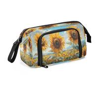 Mnsruu Pittura a olio Tre Girasoli Grande Capacità Astuccio Penna Astuccio Cancelleria Ufficio Organizer Bag per Ragazzi Ragazze, Pittura A Olio Tre Girasoli, Taglia unica, alla moda