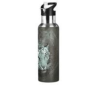 Mnsruu Pittura Animale Tigre Selvaggia Borraccia Termica con Cannuccia Sportiva, Bottiglia Acqua in Acciaio Inox Isolato 600ML Senza BPA per Bevande Calde e Fredde per Bambini Scuola