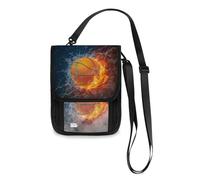 Mnsruu Portafoglio da viaggio con palla da basket in acqua e fuoco, porta passaporto, porta carte di credito, porta gadget, unisex, portafoglio da viaggio con tracolla regolabile, #01, Taglia unica,