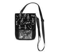 Mnsruu Portafoglio da viaggio con scheletri in diverse pose, porta passaporto, porta carte di credito, porta gadget, unisex, con tracolla regolabile, #01, Taglia unica, alla moda