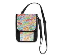 Mnsruu Portafoglio da viaggio con scritta "USA Cities Names Word Cloud", porta passaporto, porta carte di credito, porta gadget, unisex, con tracolla regolabile, #01, Taglia unica, alla moda