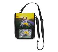Mnsruu Portafoglio da viaggio con simpatico cucciolo di cane Corgi e floreale, porta passaporto, porta carte di credito, porta gadget, unisex, portafoglio da viaggio con tracolla regolabile, #01,