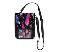 Mnsruu Portafoglio da viaggio etnico con piume colorate porta passaporto porta carte di credito gadget borsa unisex portafoglio a tracolla portafoglio da viaggio con tracolla regolabile, #01, Taglia