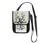 Mnsruu Portafoglio da viaggio in bambù con panda seduto, porta passaporto, porta carte di credito, porta gadget, unisex, portafoglio da viaggio con tracolla regolabile, #01, Taglia unica, alla moda