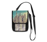 Mnsruu Portafoglio da viaggio retrò con vista del Duomo italiano, porta passaporto, porta carte di credito, porta gadget, unisex, portafoglio da viaggio con tracolla regolabile, #01, Taglia unica,