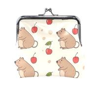 Mnsruu Portamonete portatile per donne e ragazze carino Capybara e Cherry Pouch Mini borsa Kiss-Lock Change Portafoglio piccolo in pelle per donne ragazze carte di credito, chiavi, monete, cuffie,