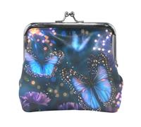 Mnsruu Portamonete portatile per donne e ragazze, con farfalle magiche, viola e blu, mini borsetta con chiusura a bacio, piccolo portafoglio in pelle per donne e ragazze, carte di credito, chiavi,